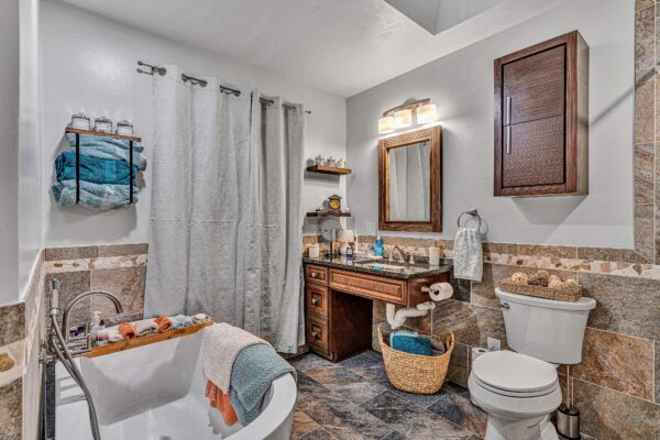 SAH Grant, Veteran, Aging-In-Place, Universal Design, Wheelchair Accessible, Barn Door, Curbless Tile Shower, Comfort Height Commode, Roll-under Vanity, Soaking Tub, Wet Room