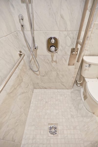 custom tile curbless shower aging in place grabbars wheelchair accessible bathroom floyd virginia