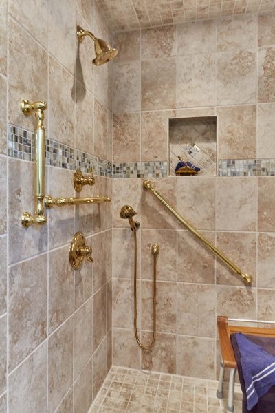 SAH veteran custom tile curbless shower grab bars wheelchair accessible bathroom roanoke virginia