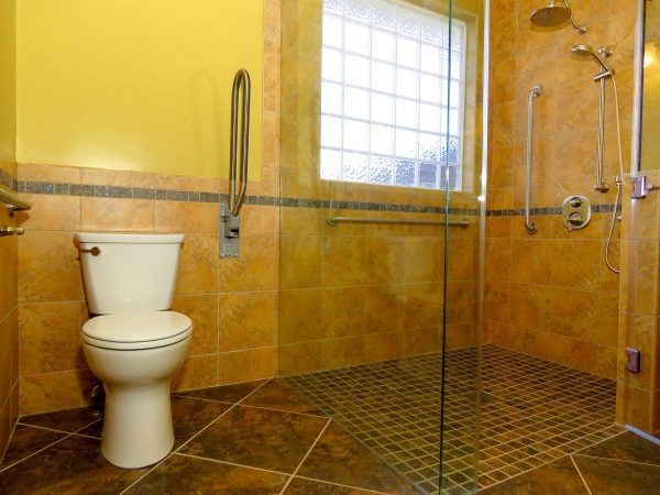SAH veteran salem virginia bathroom aging in place roll under sink curbless shower custom tile