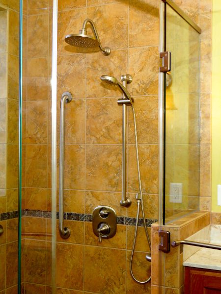 SAH veteran salem virginia bathroom aging in place roll under sink curbless shower custom tile